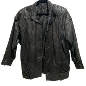 Norman Modell Vintage Leather Black Button Up Lined Size Large